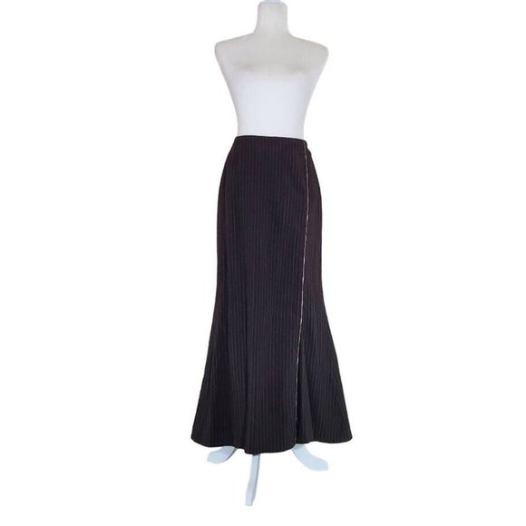 $550 BNWT Casch Gro Abrahamsson Brown Pin Stripe Long Skirt Fit Flare 27" Waist - Picture 1 of 6